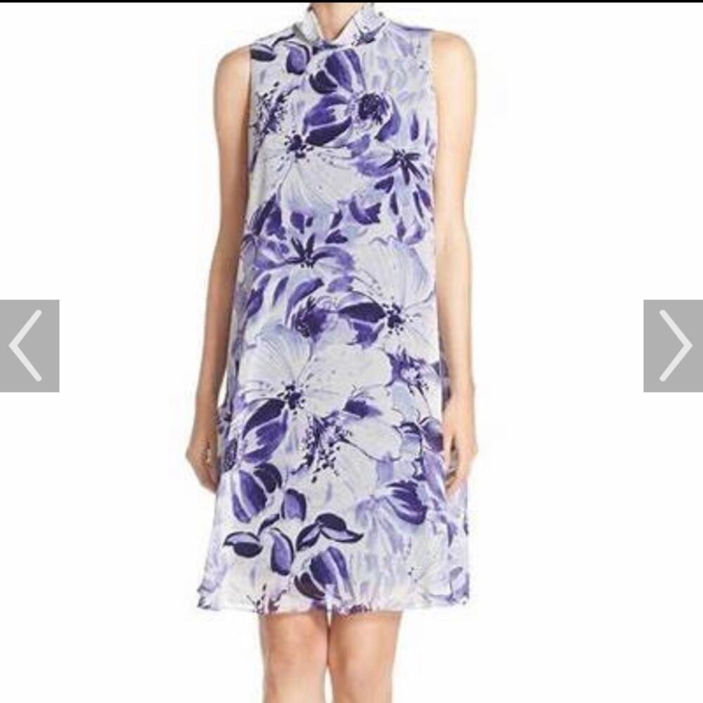 Eliza J white purple floral sheer overlay back tie dress NWT size 12 feminine